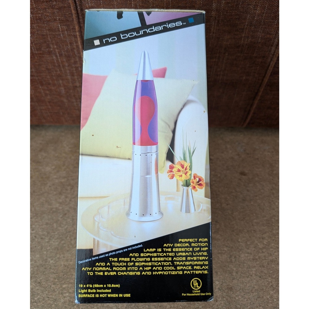 No Boundaries Motion Lamp Purple Red Lava Lamp Silver Base New in Box 19" Y2K - Picture 2 of 5